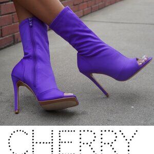 Cherry Purple Peep-Toe Bootie Heels – Sleek Stretch Stiletto Boots (All Sizes)